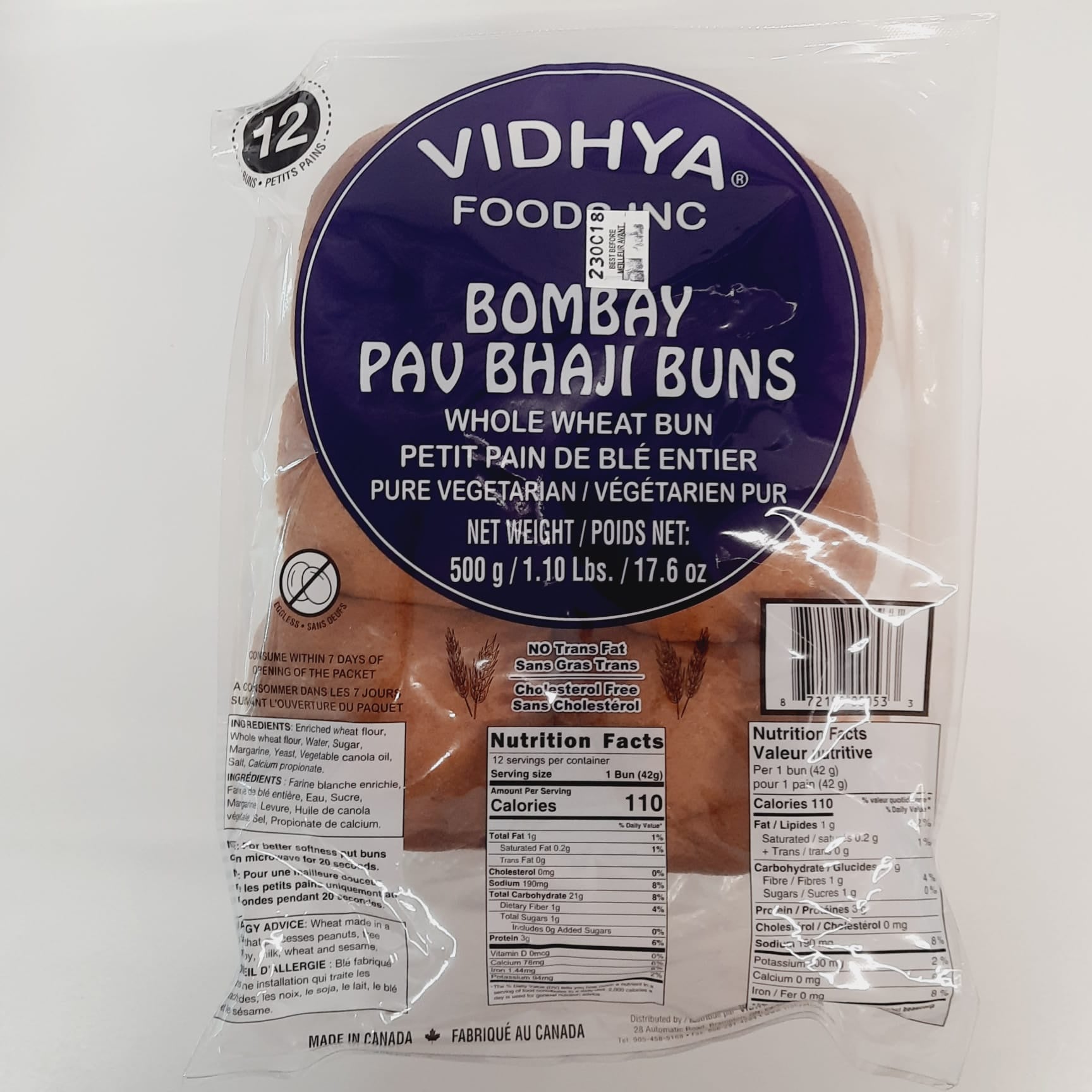 Vidhya - Whole Wheat Pav Bhaji Buns 12pcs