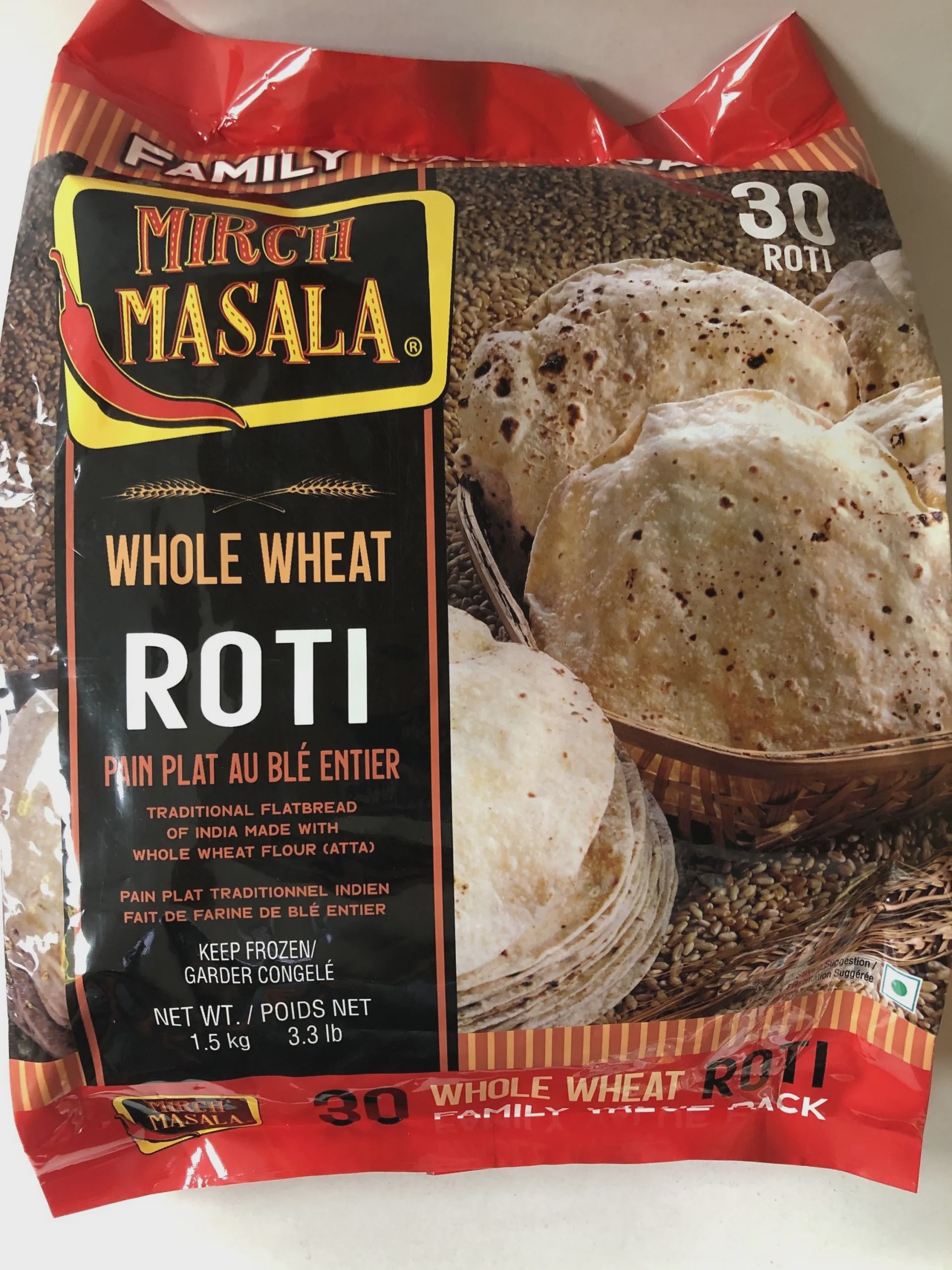Mirch Masala Frozen - Whole Wheat Roti 30pc